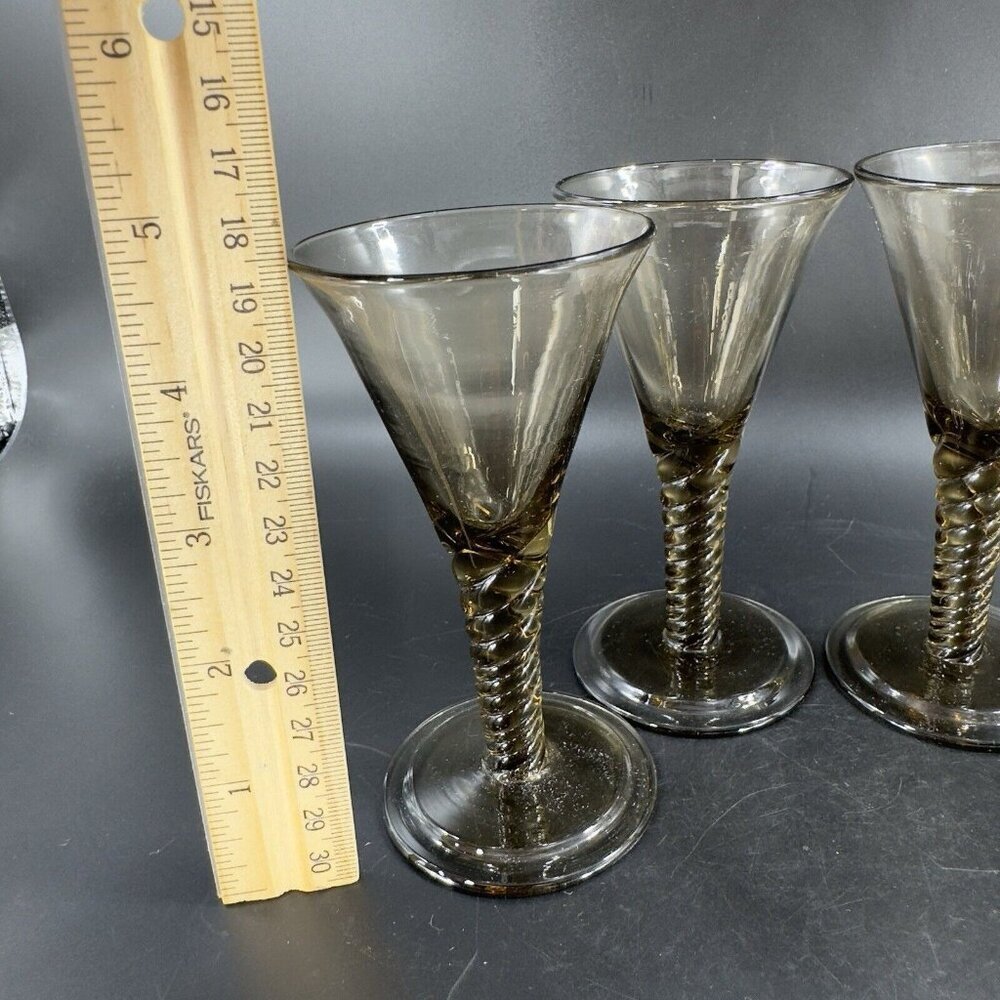SIMON GATE Smokey Amber Goblet Glasses Spiral Stems Sandvik Orrefors 1920s Set 4 - Picture 6 of 16